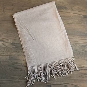 Pretty Persuasions Wrap Shawl Scarf Pink Gray With Rhinestones Fringe Soft 70x25